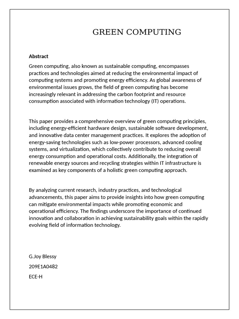 Green Computing: Principles & Practices | PDF | Technology & Engineering