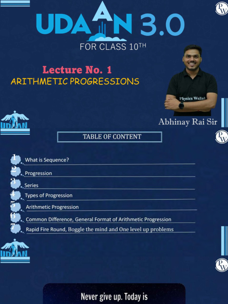 Arithmetic Progression 01 - Class Notes - (Udaan 3.0) | PDF