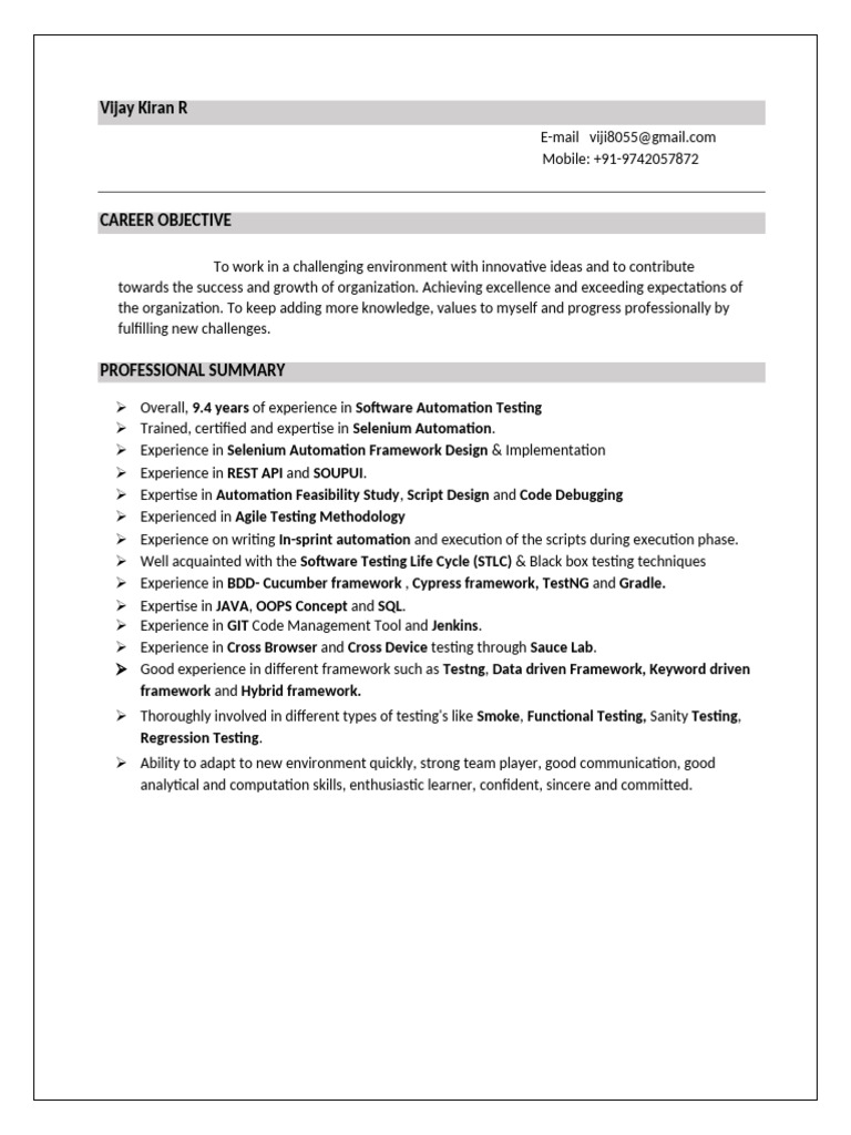 Software Automation Testing Expert Resume | PDF | Software Testing ...