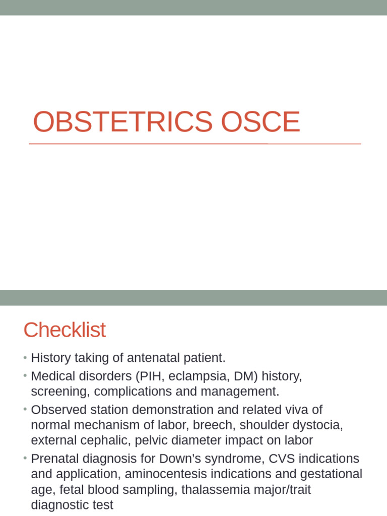 Comprehensive Obstetrics OSCE Checklist | PDF | Childbirth ...