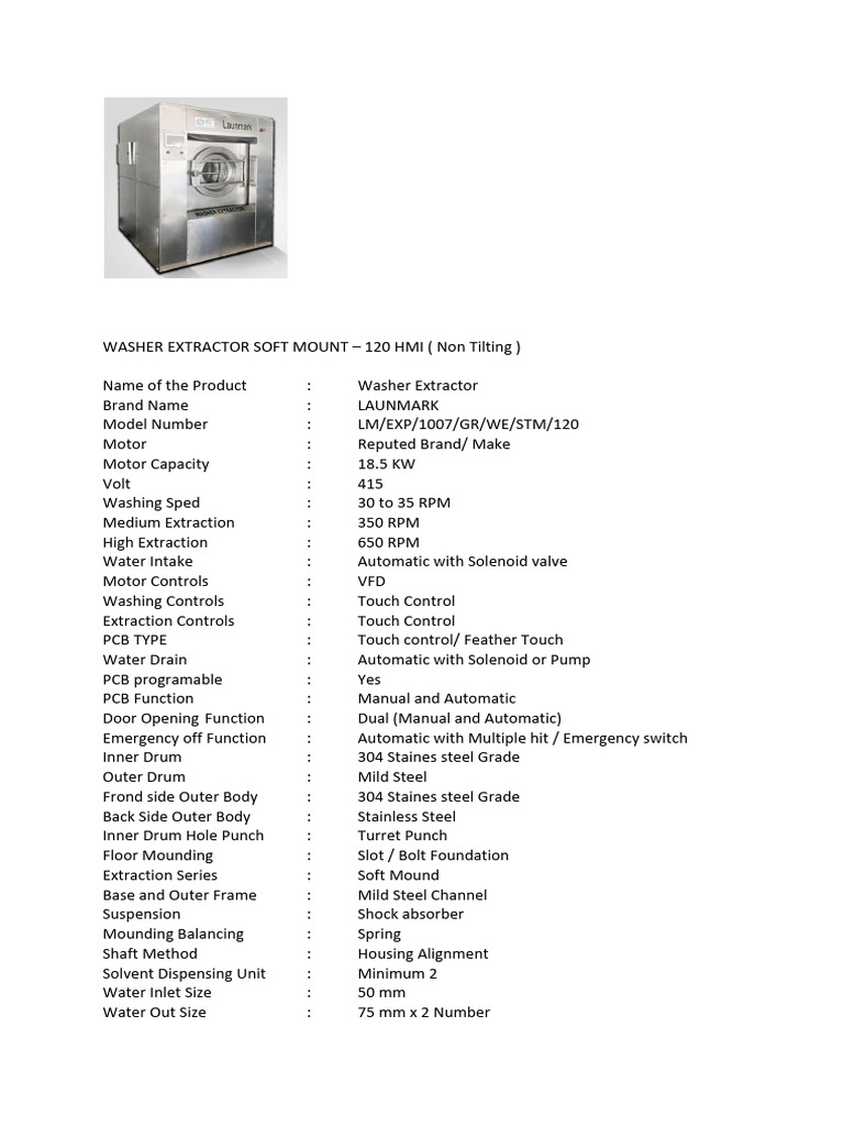 Washer Extractor HMI - 15Kg | PDF