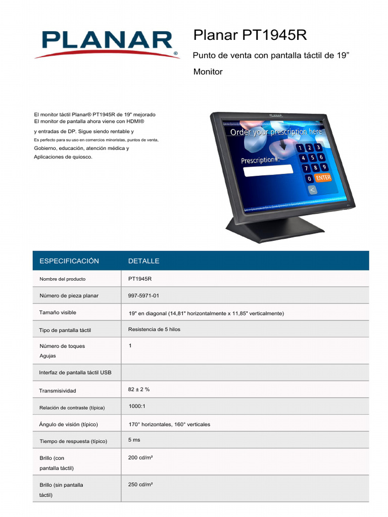Planar PT1945R | PDF | Hdmi | Windows XP