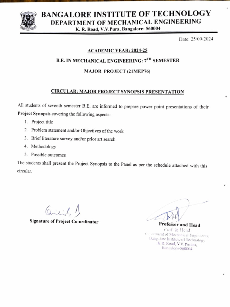 Major Project Presentation Schedule 2024 | PDF
