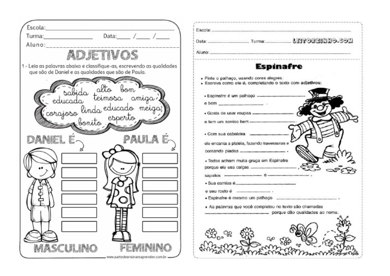 Atividades Adjetivo | PDF