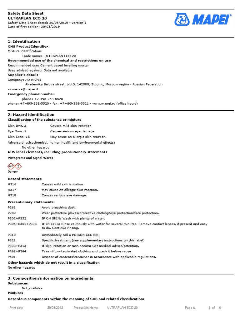 Sds Ultraplan Eco 20 | PDF | Occupational Safety And Health | Safety