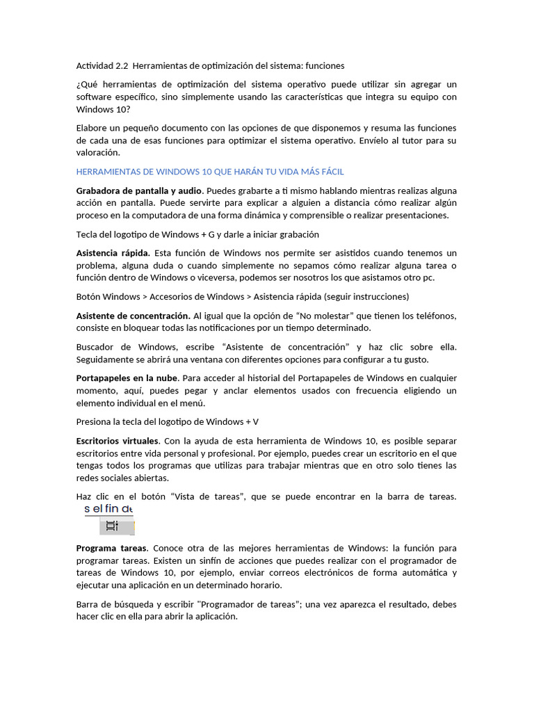 Actividad 2 HERRAMIENTAS DE WINDOWS | PDF | Windows 10 | Informática