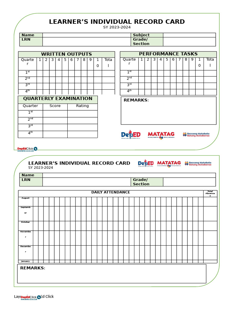Learner's Record Card SY 2023-2024 | PDF