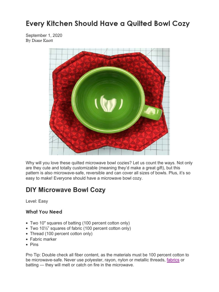 Free Pattern for Microwave Bowl Cozy | PDF | Quilting | Seam (Sewing)