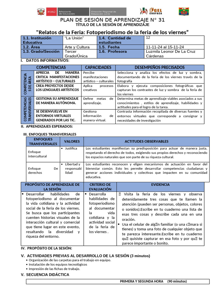 Sesion-Aprendizaje N° 31 TERCER GRADO Arte y Cultura | PDF