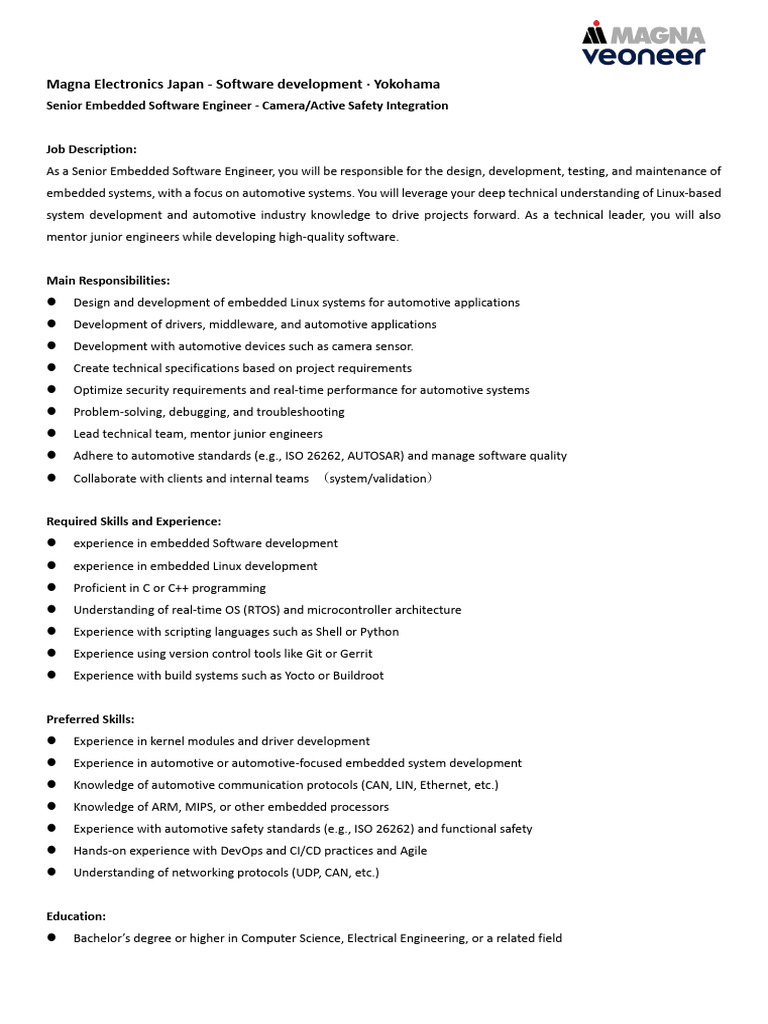 Senior Embedded Software Engineer Role | PDF