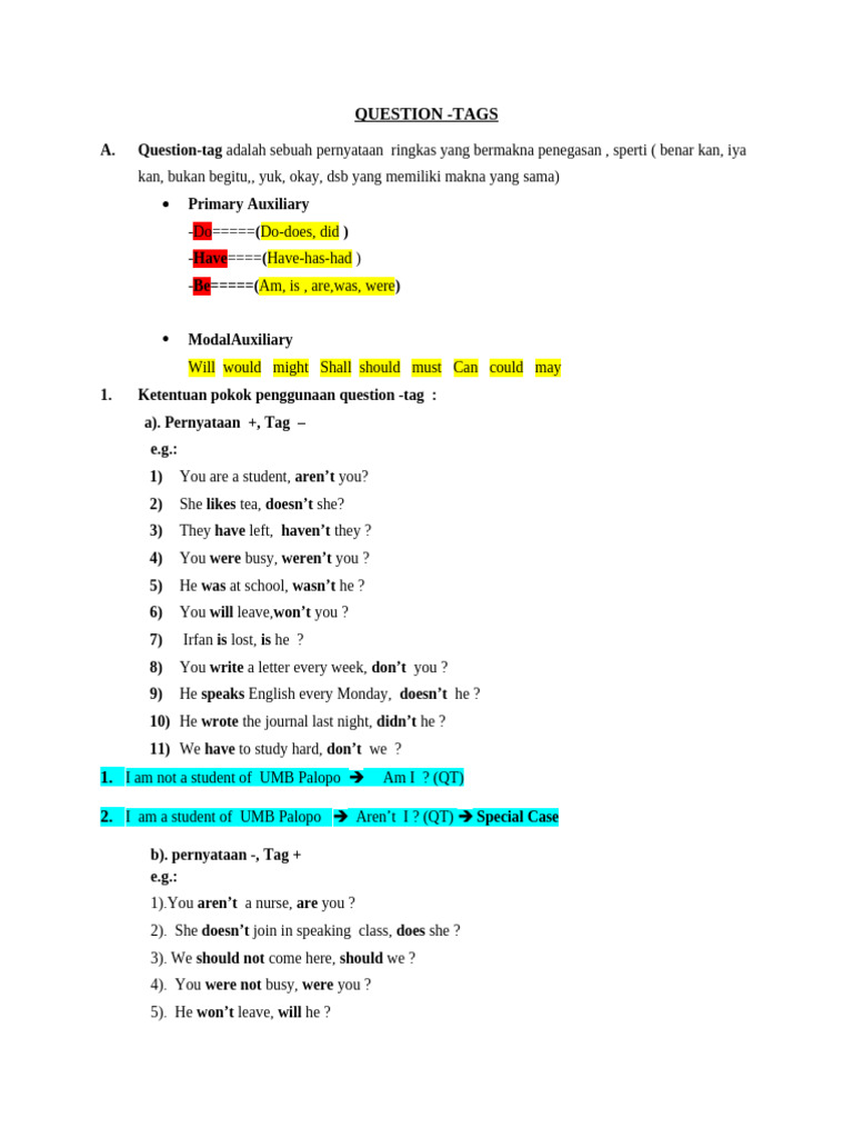Belajar Question-Tag Bahasa Indonesia | PDF | Language Arts & Discipline
