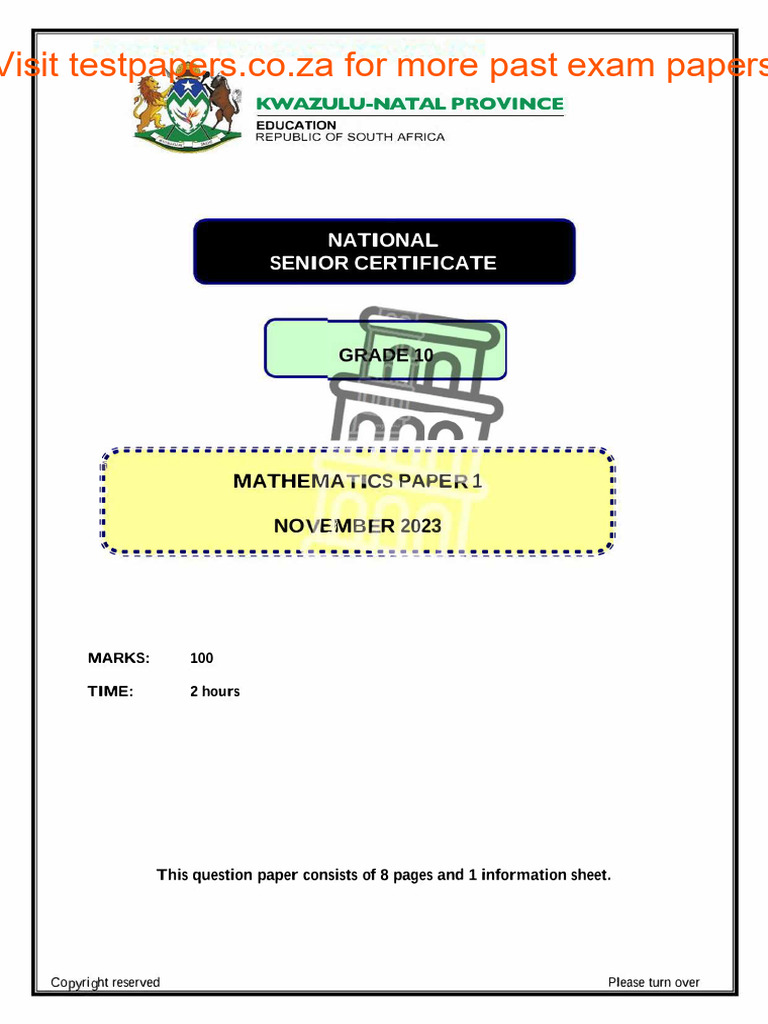 KZN November 2023 Maths Exam Paper | PDF | Mathematics