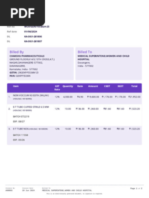 Invoice a00003 Chakshu Pharmaceuticals Medical Superintendwomen and Child Hospital