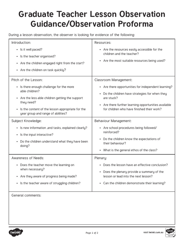 Au C 502 Graduate Teacher Lesson Observatione Guide Ver 1 | PDF ...