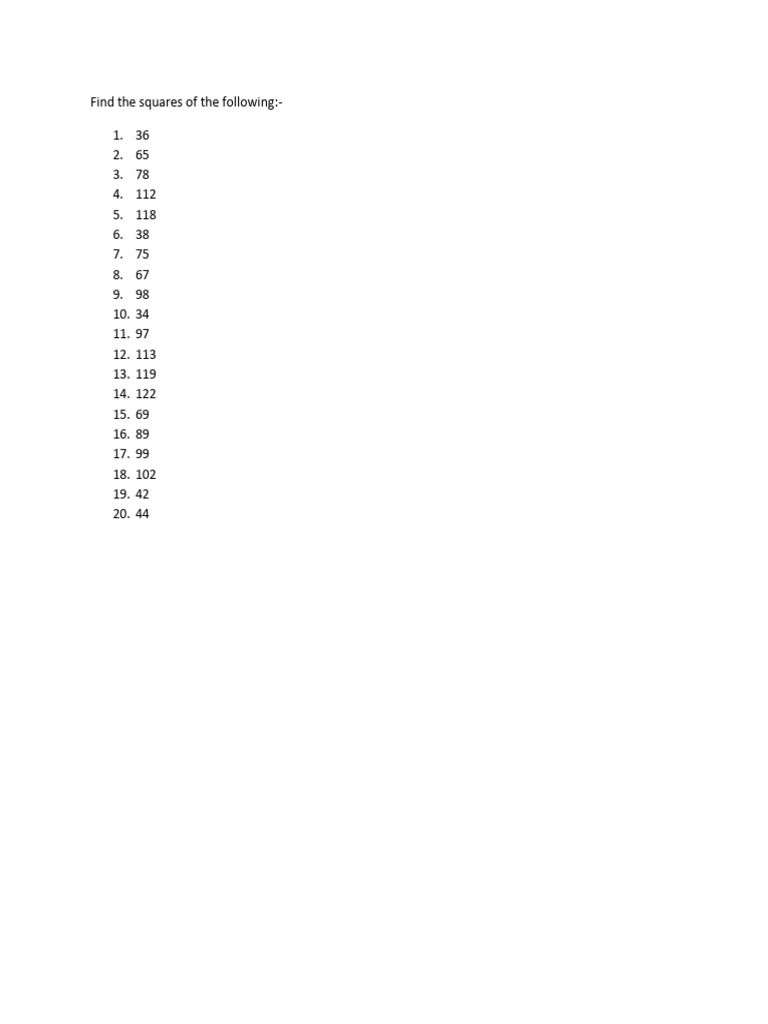 Practice Questions (Squares) | PDF
