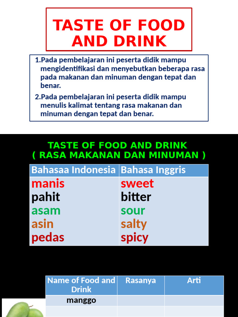 Rasa Makanan dan Minuman Kelas 5 | PDF | Seni & Disiplin Bahasa ...