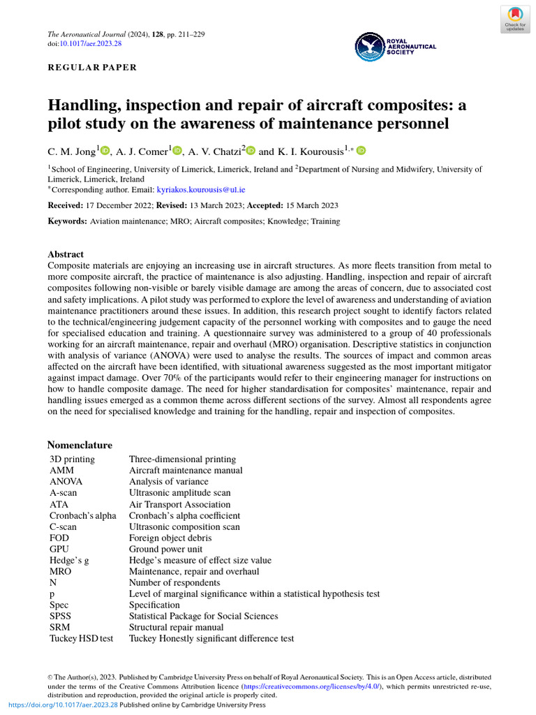 Handling Inspection and Repair of Aircraft Composites A Pilot Study On ...