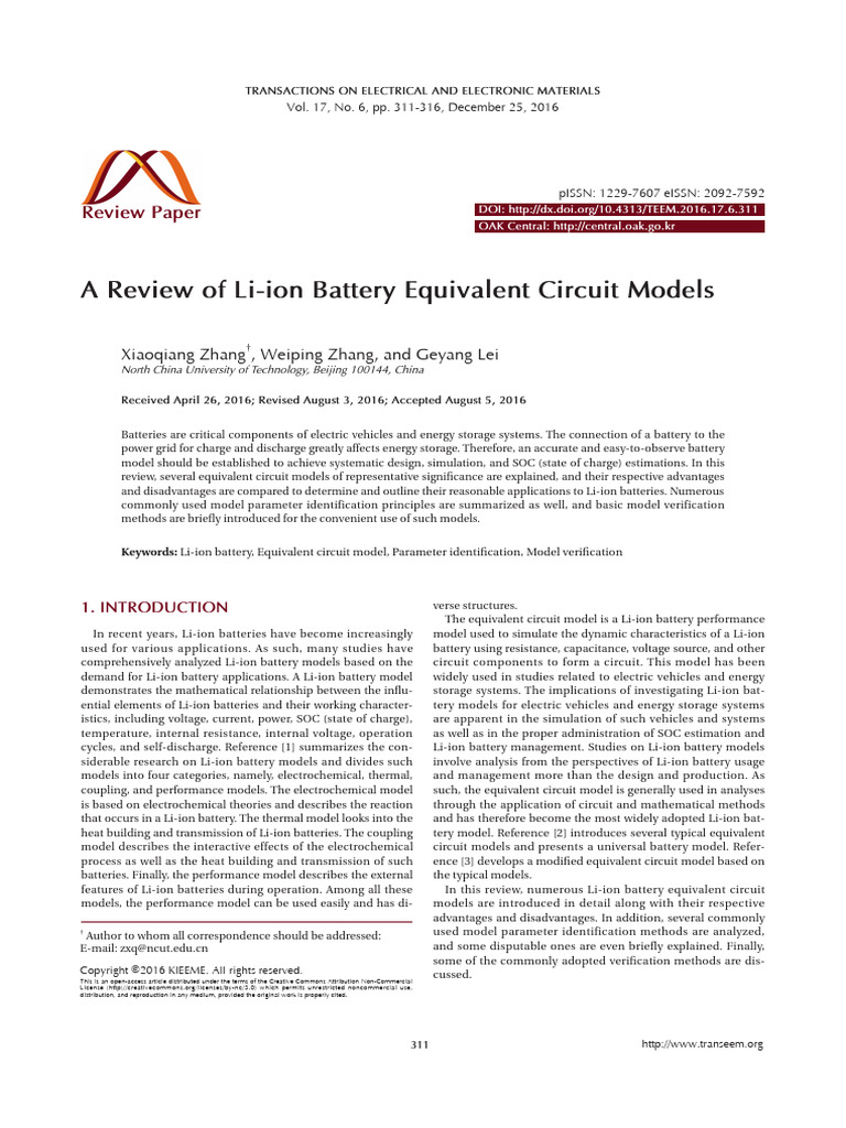A Review of Li-Ion Battery Equivalent Circuit Models | PDF