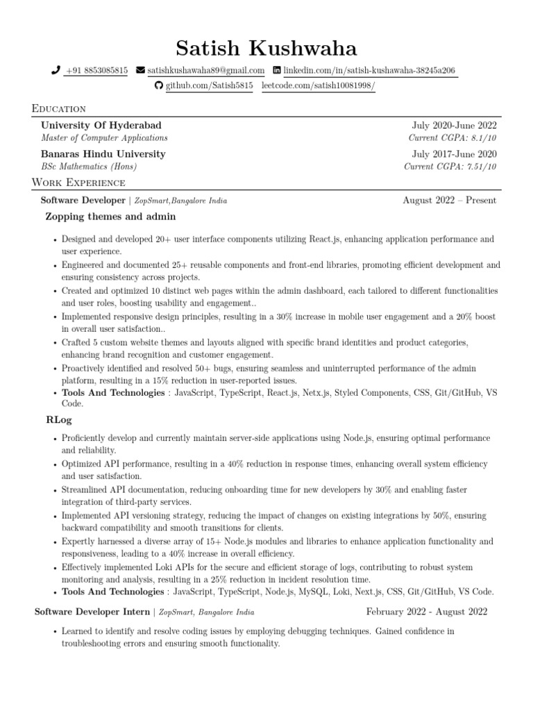 Satish Kushwaha: Software Developer Profile | PDF | Java Script | Computing
