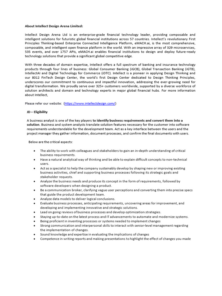 Business Analyst Role at Intellect | PDF | Intelligence | Business Process