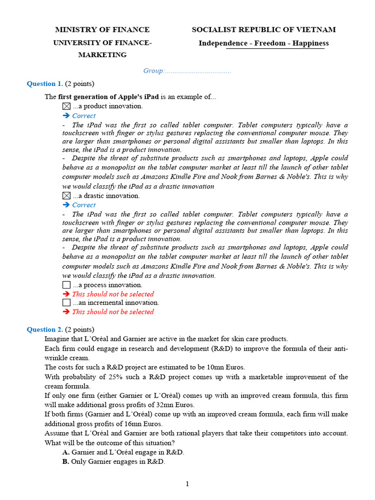 Group Assignment - Answer | PDF | Tablet Computer | Monopoly