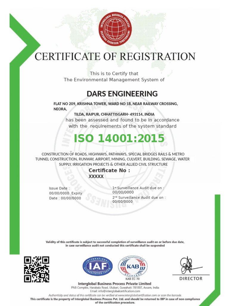 DARS Engineering ISO 14001:2015 Certification | PDF