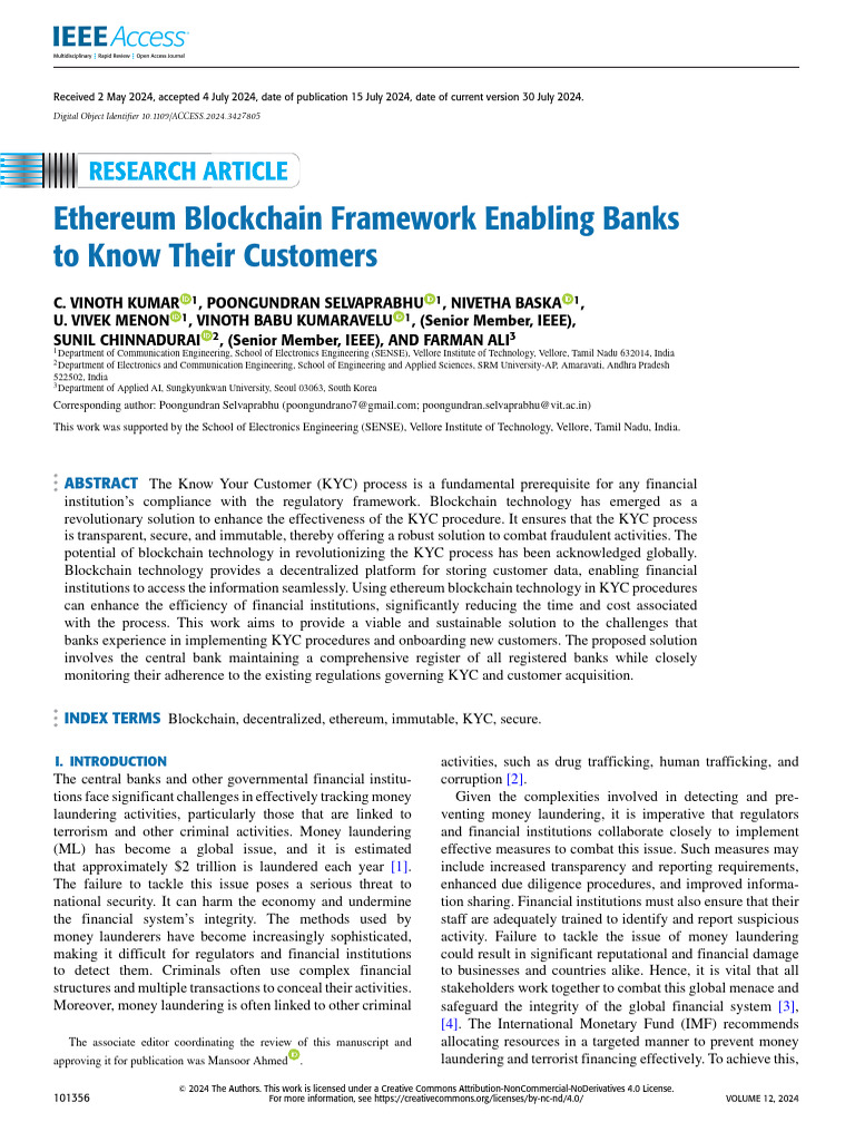 Ethereum Blockchain Framework Enabling Banks To Know Their Customers ...