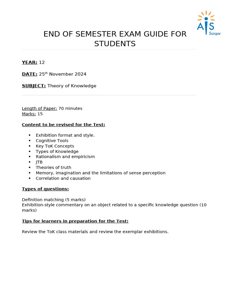 Year 12 ToK Exam Prep Guide | PDF