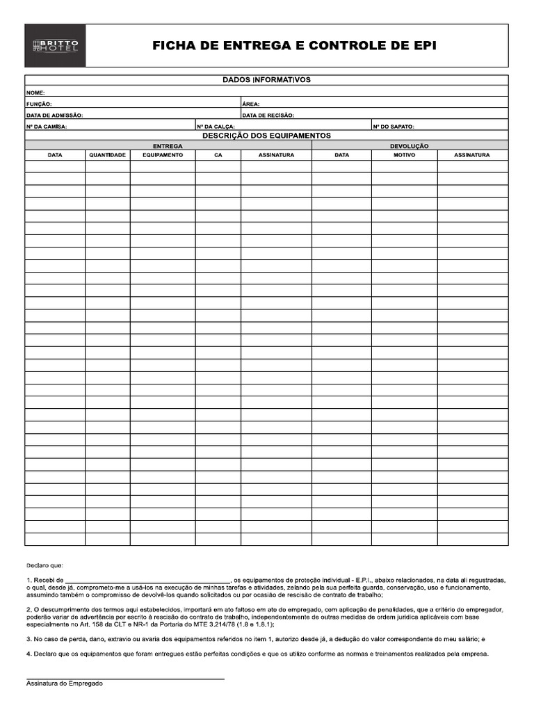 Ficha de Epi - Britto Hotel | PDF