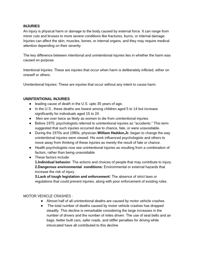 Understanding Unintentional Injuries | PDF | Traffic Collision | Seat Belt