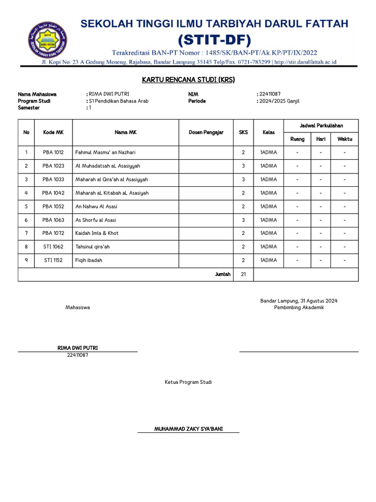 Cetak Laporan KRS Mahasiswa | PDF