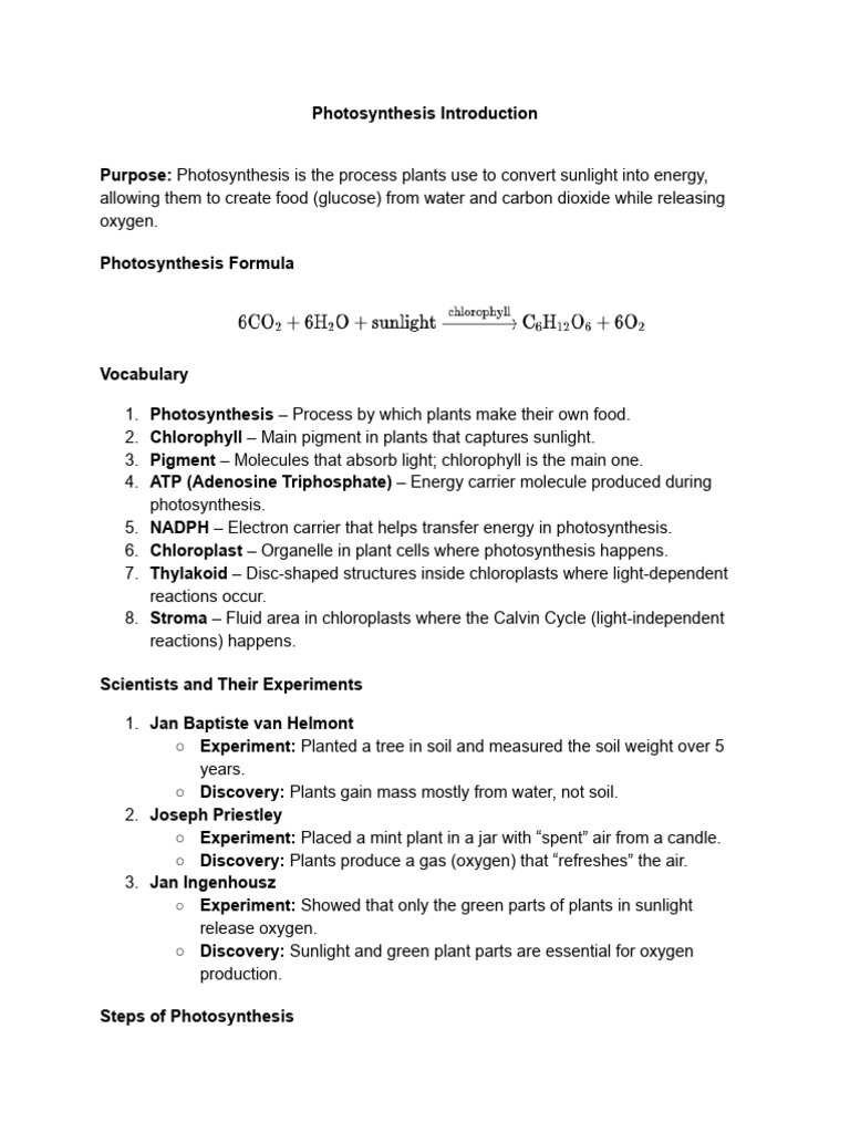 Photosynthesis Notes | PDF | Photosynthesis | Chloroplast