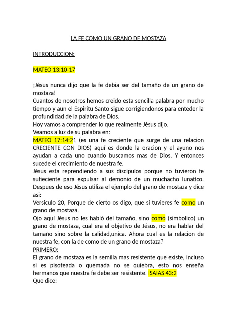 La Fe Como Un Grano de Mostaza PDF Jesús