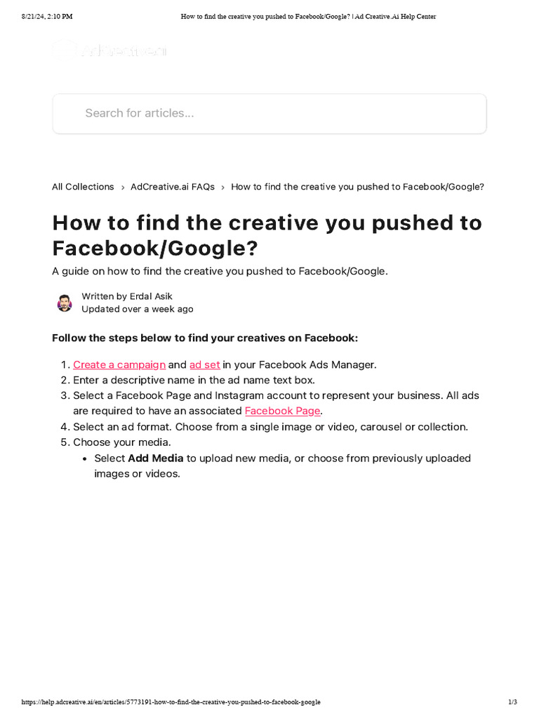 How to find the creative you pushed to facebook google ad creative