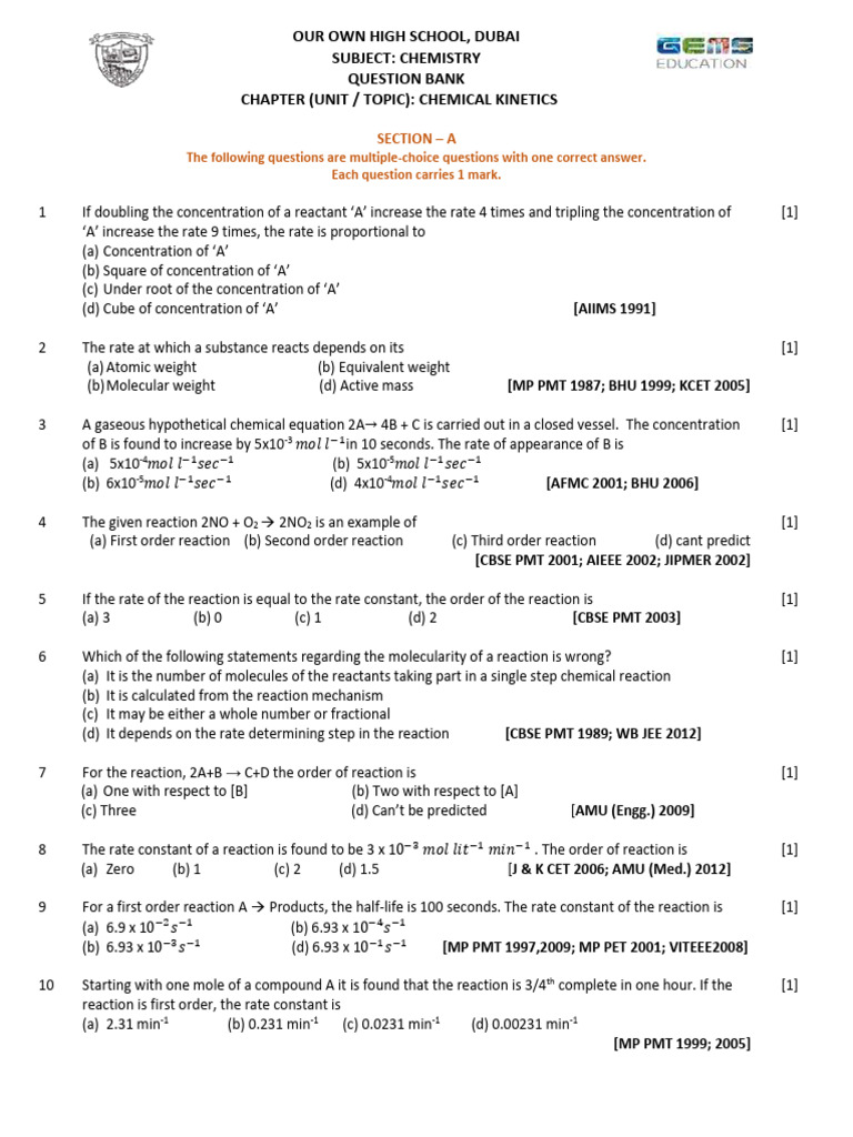 QB - Chemical Kinetics | PDF | Reaction Rate | Activation Energy