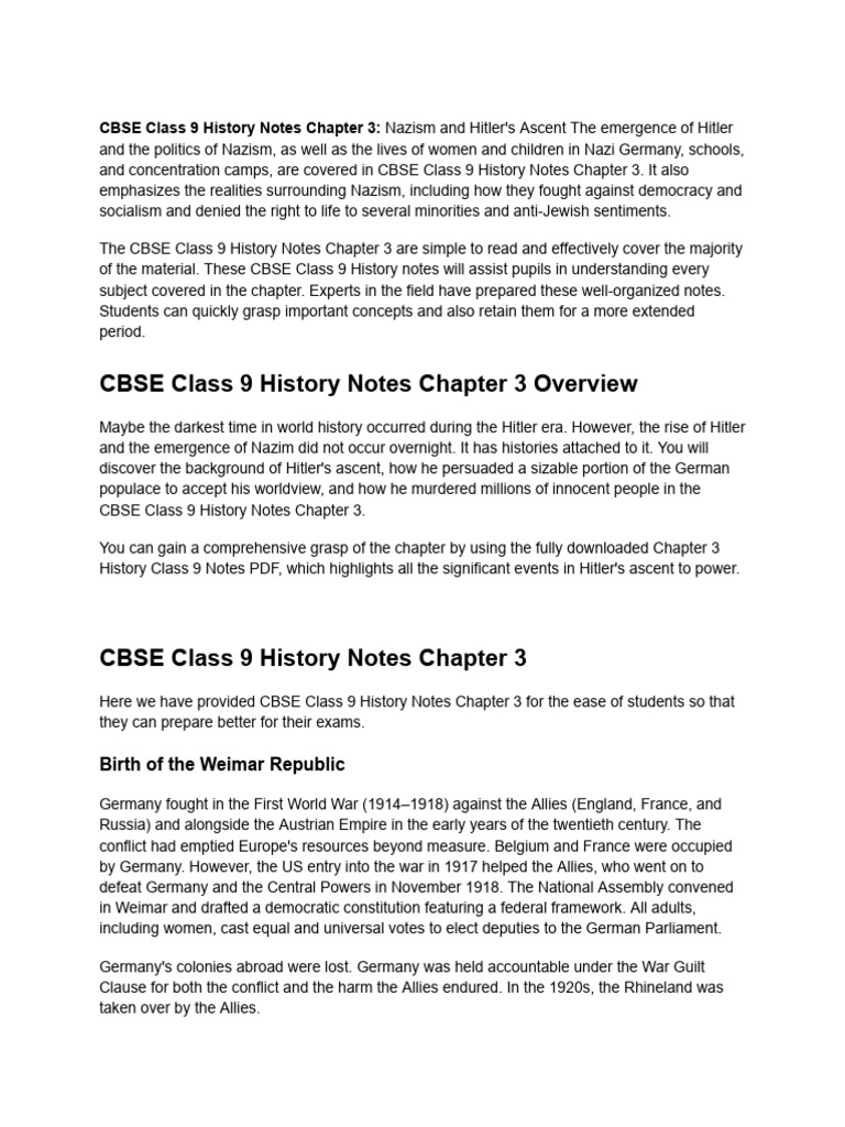 CBSE Class 9 History: Nazism & Hitler | PDF | Nazi Germany | Weimar ...