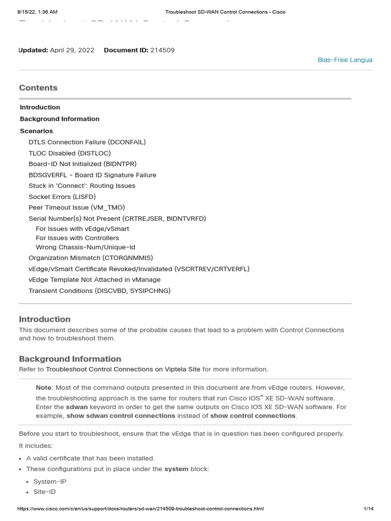 Troubleshoot SD-WAN Control Connections - Cisco | PDF | Internet ...