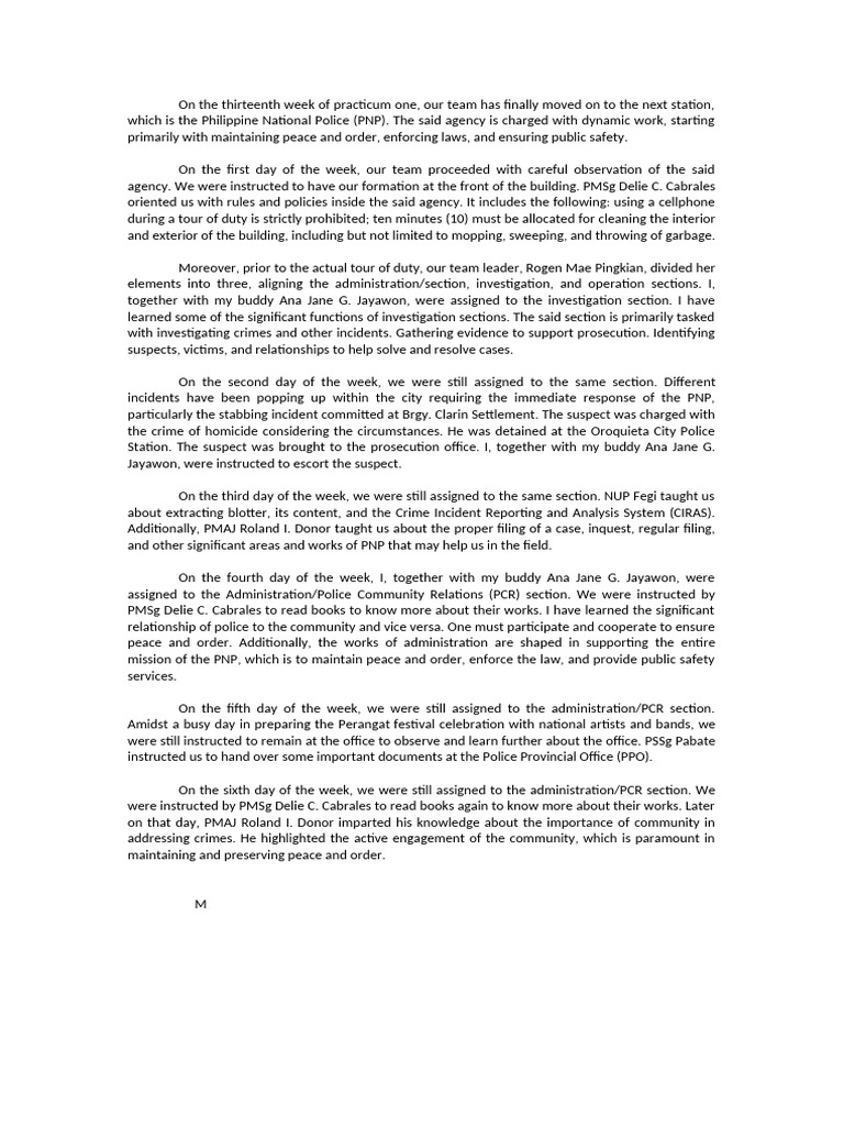 On The Thirteenth Week of Practicum One | PDF | Police | Prosecutor