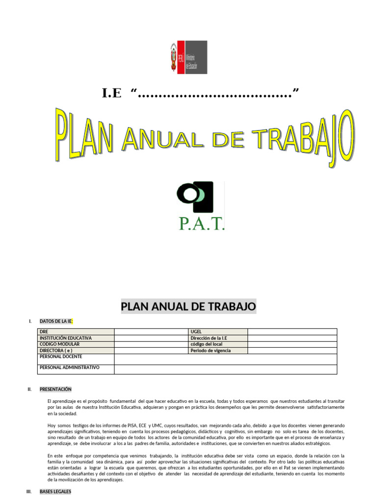Plan Anual de Trabajo-2022-Pat | PDF | Enseñando | Evaluación