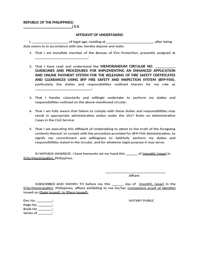Affidavit of Undertaking | PDF | Finance & Money Management