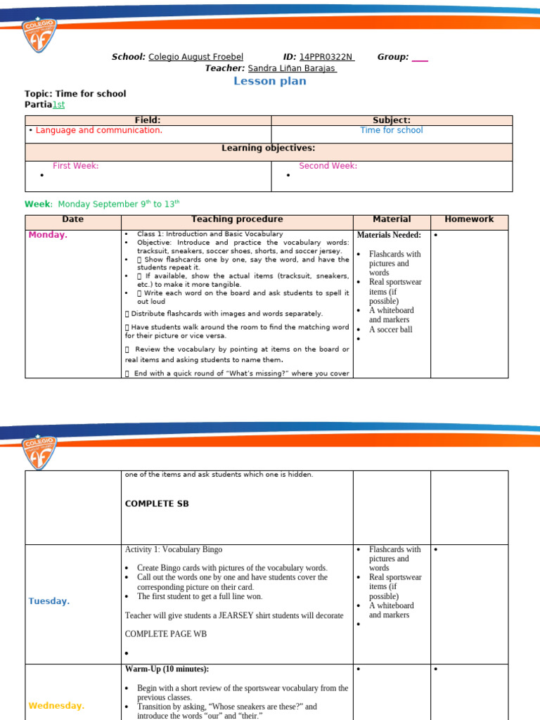 Lesson Plan (1) .Docx 2nd Grade - Docx SEP 9th To 20th | PDF ...