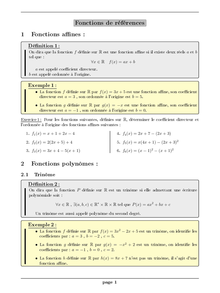 Fonctions affines et polynômes expliqués | PDF | Analyse complexe ...