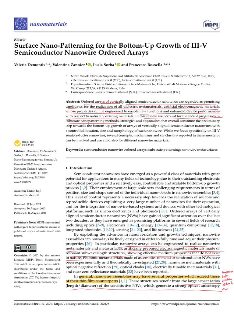 Demontis NM21 Surface Nano-Patterning | PDF | Nanowire | Photolithography