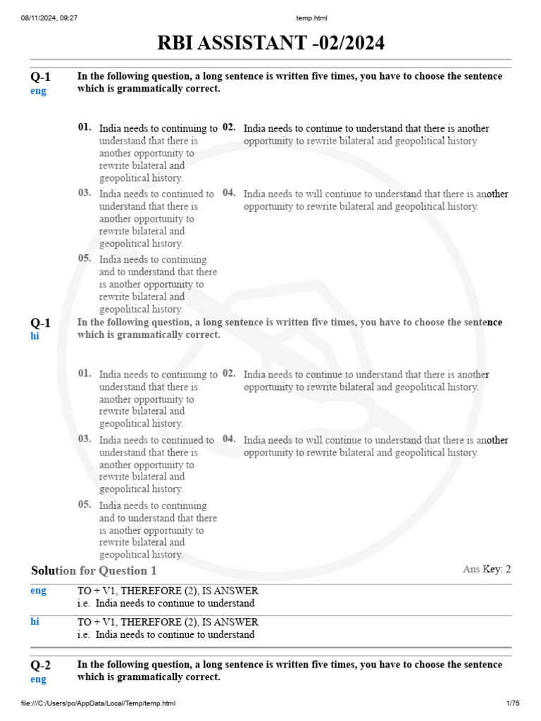 1qa - Rbi Assistant-02 | PDF | English Language | University And ...