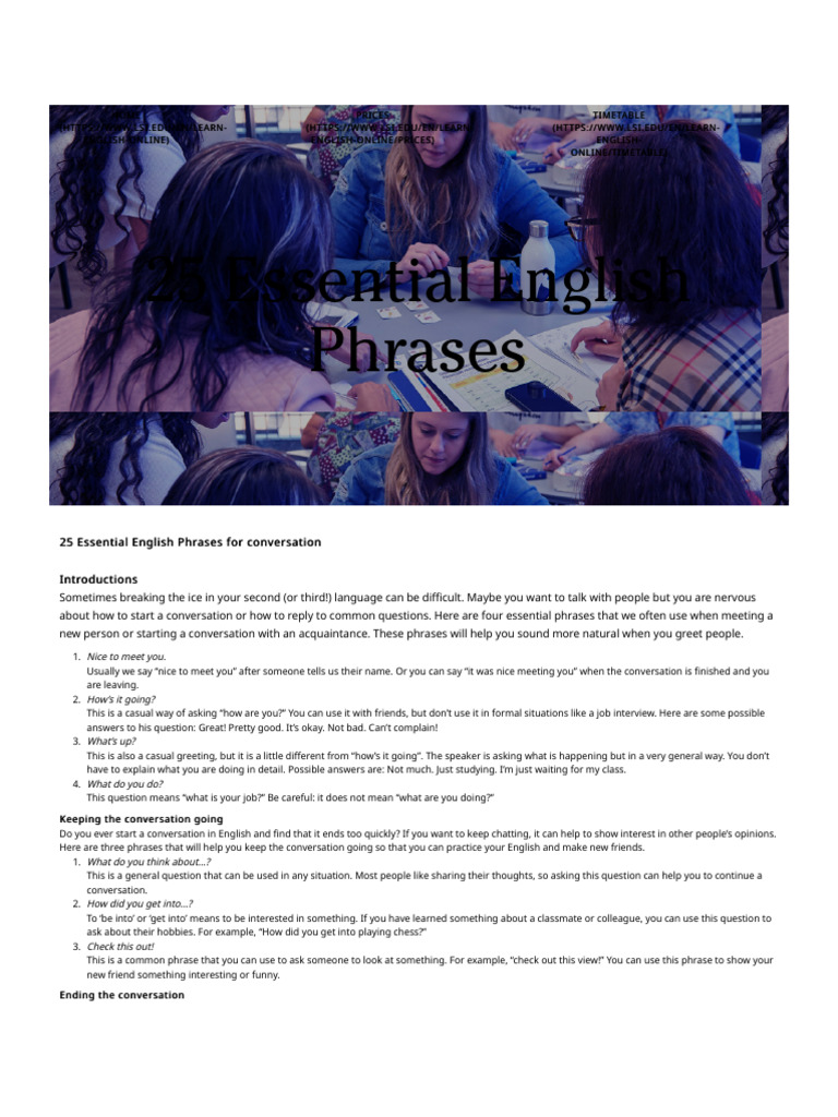 25 Essential English Conversation Phrases | PDF | Perfect (Grammar ...