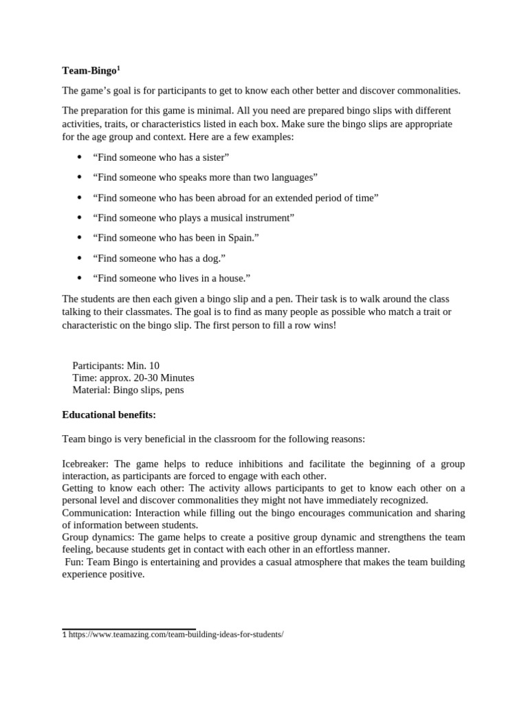 Engaging Team Building Activities for Students | PDF | Public Speaking ...