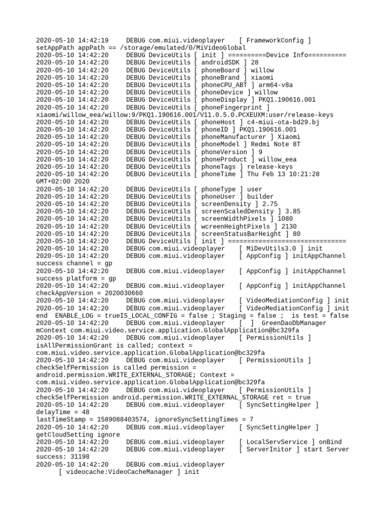 Xiaomi Redmi Note 8T Debug Log | PDF | Computing | Software
