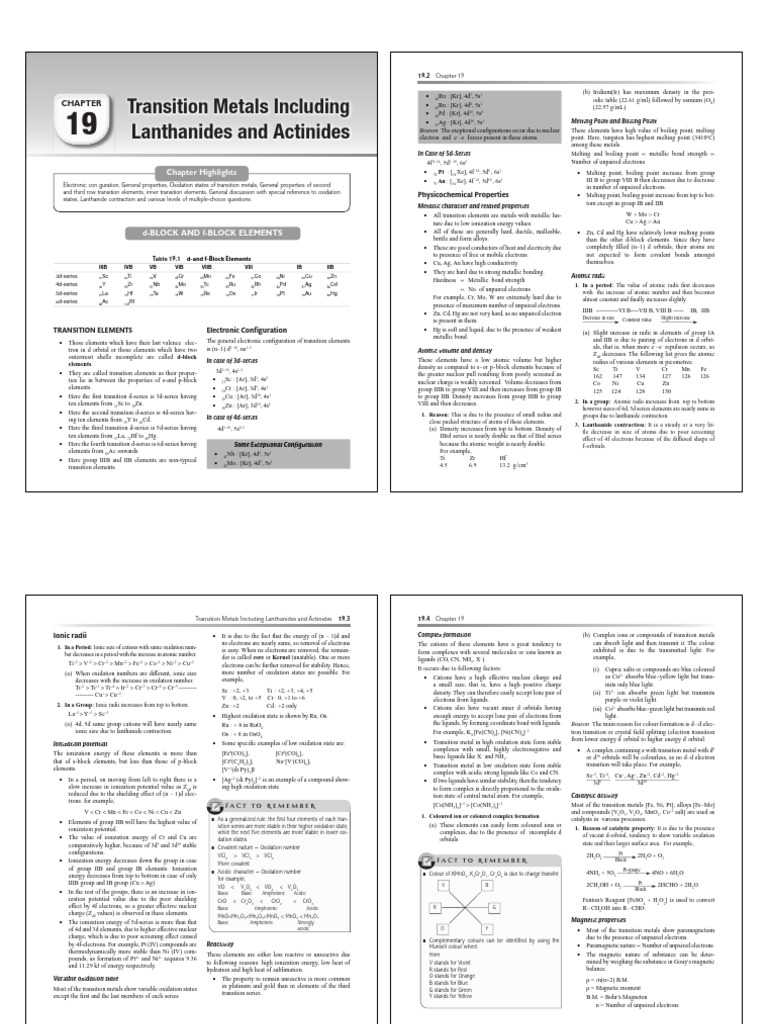 Transition Metals Including Lanthanides Actinides Pdf Transition