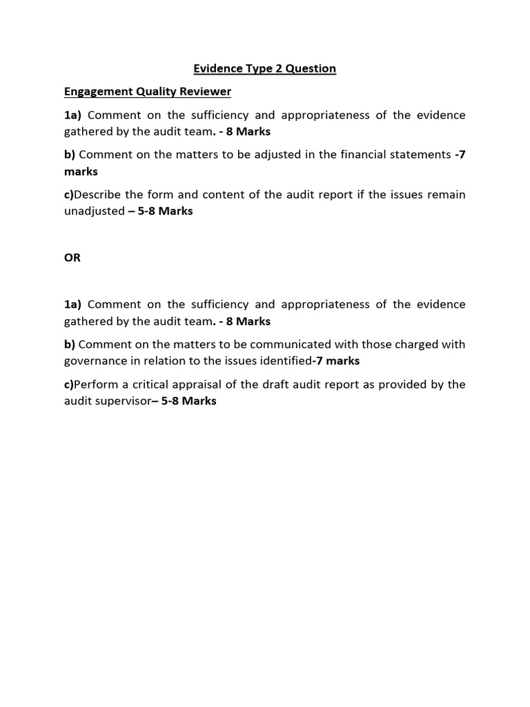 Evidence Type 2 Question | PDF | Audit | Auditor's Report