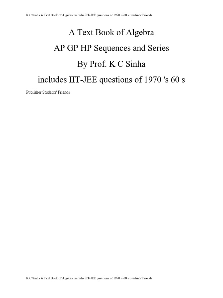 AP GP HP Sequences & Series From K C Sinha A Text Book of